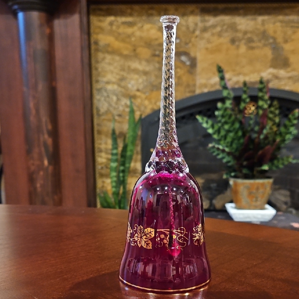 1990 Czechoslovakian Glass Bell with Gold Grape & Leaf Design